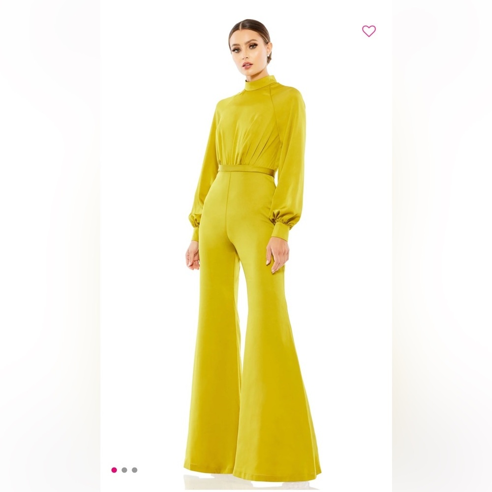 Mac Duggal Chartreuse High-Neck Wide-Leg Jumpsuit